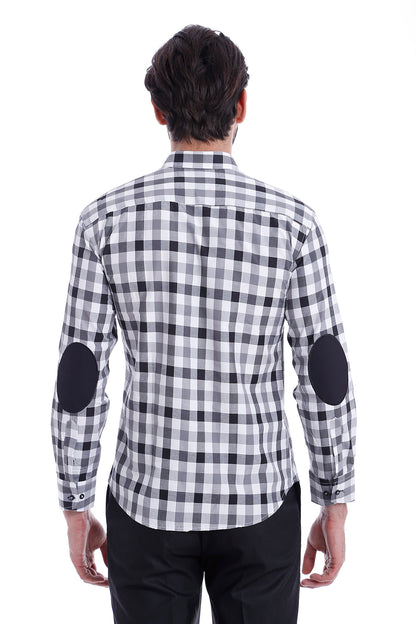 Slim Fit Plaid Patterned Grey Shirt