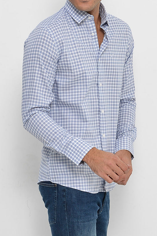 Slim Fit Plaid Patterned Navy Blue Shirt