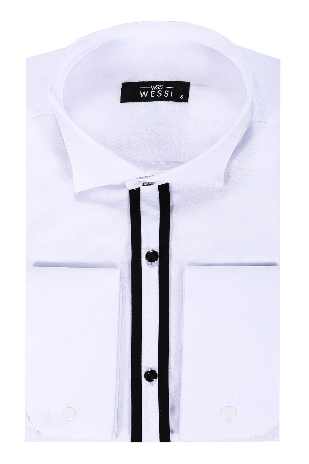 White Stand Collar Formal Shirt -