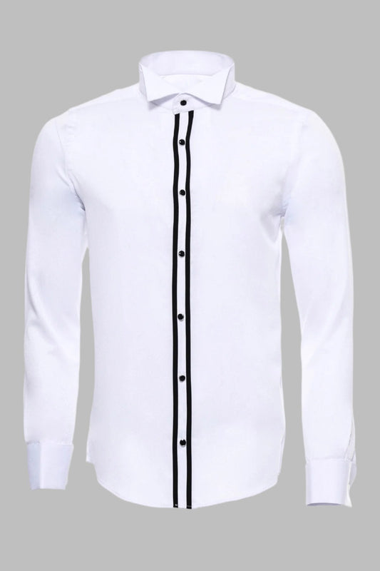 White Stand Collar Formal Shirt