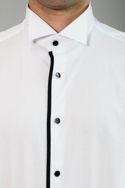 KOALA SYDNEY  Black Stripe Detailed White Men Tuxedo Shirt
