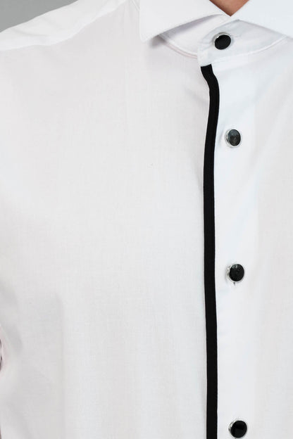 KOALA SYDNEY  Black Stripe Detailed White Men Tuxedo Shirt