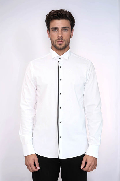 KOALA SYDNEY  Black Stripe Detailed White Men Tuxedo Shirt