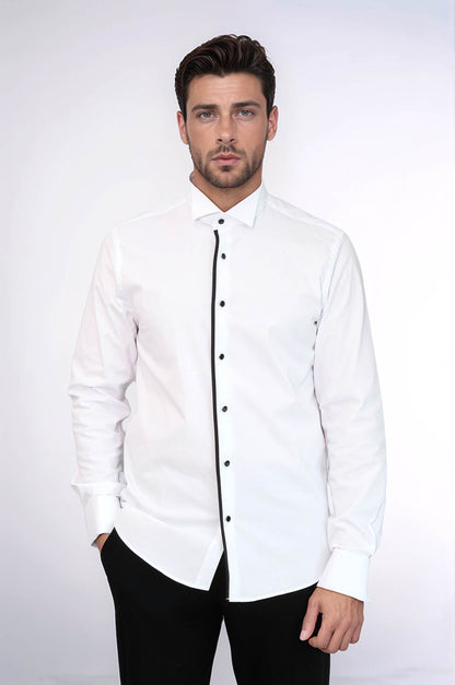 KOALA SYDNEY  Black Stripe Detailed White Men Tuxedo Shirt