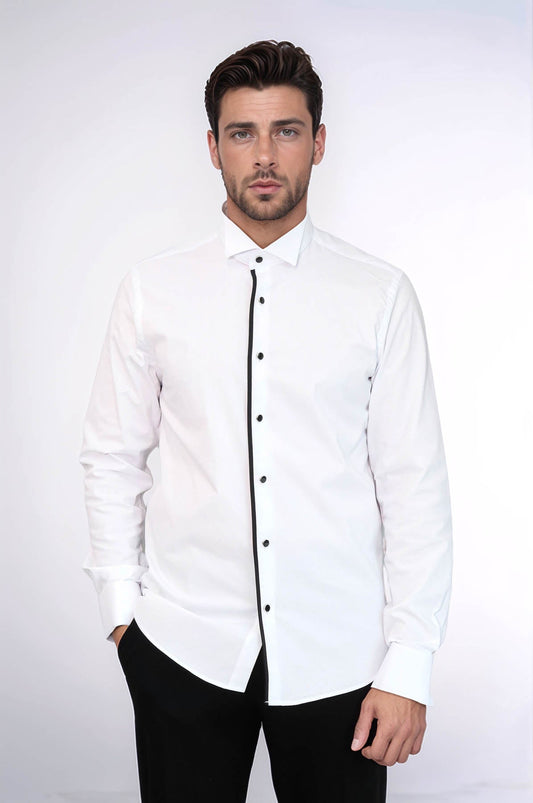 KOALA SYDNEY  Black Stripe Detailed White Men Tuxedo Shirt