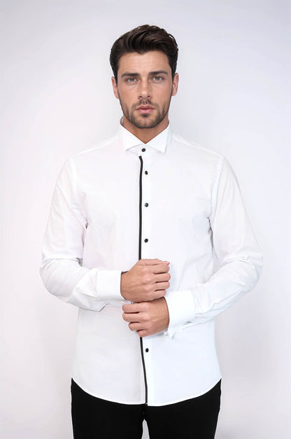 KOALA SYDNEY  Black Stripe Detailed White Men Tuxedo Shirt