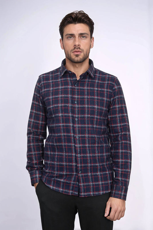 Thick Patterned Navy Blue Men Lumberjack Shirt