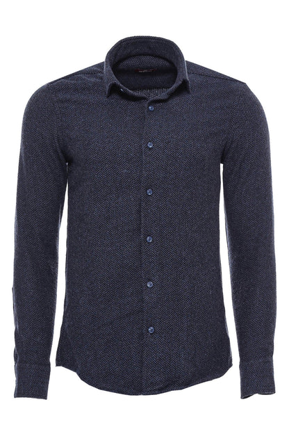 Thick Patterned Navy Blue Men Lumberjack Shirt -