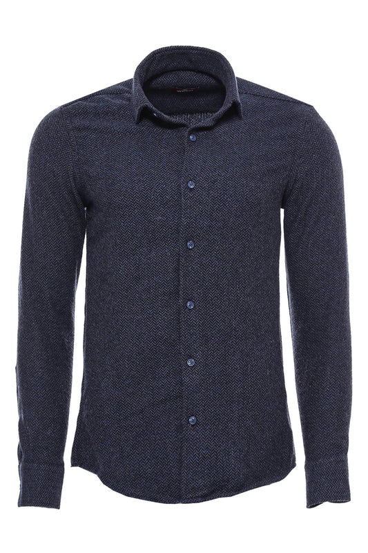 Thick Patterned Navy Blue Men Lumberjack Shirt -