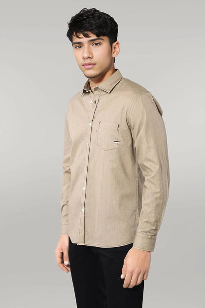Cotton Long Sleeves Beige Men Shirt