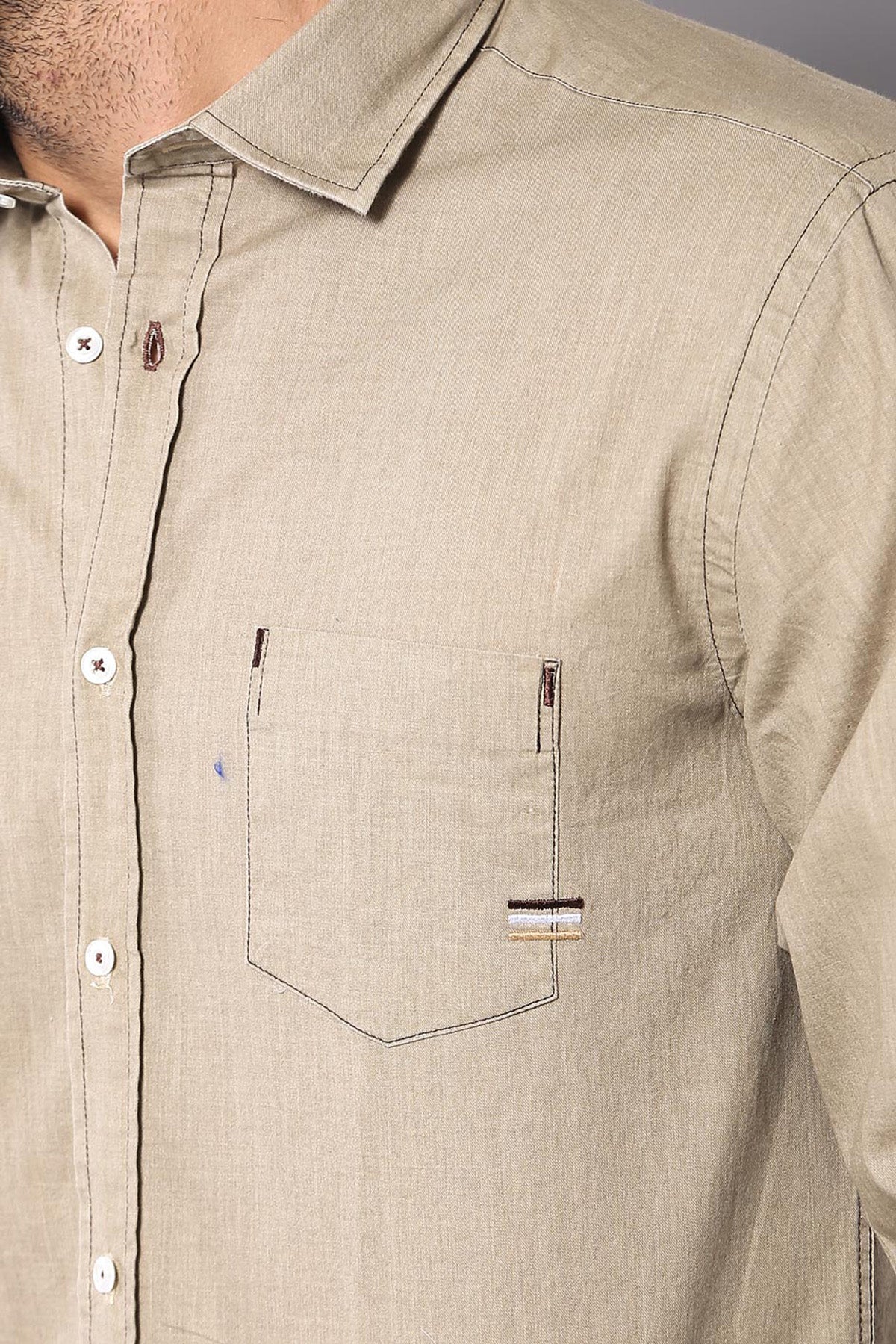Cotton Long Sleeves Beige Men Shirt