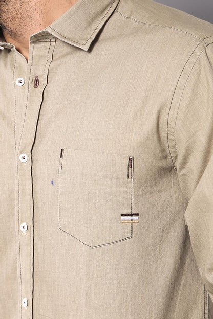 Cotton Long Sleeves Beige Men Shirt