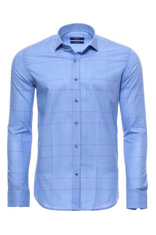 Slim Fit Plaid Blue Shirt