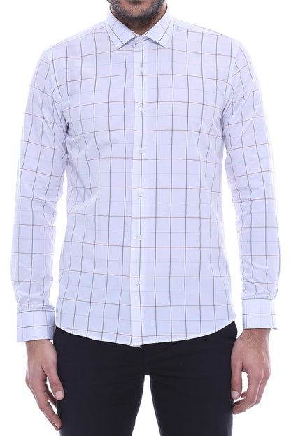 White Slim Fit Plaid Men's Shirt