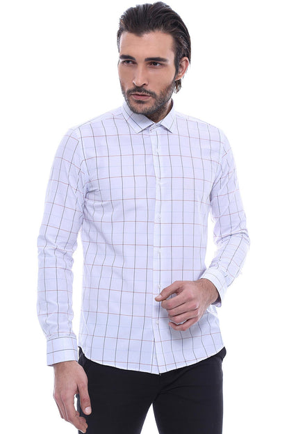 White Slim Fit Plaid Men's Shirt