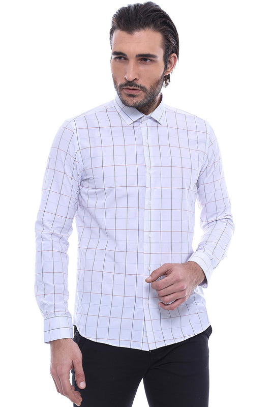 White Slim Fit Plaid Men's Shirt