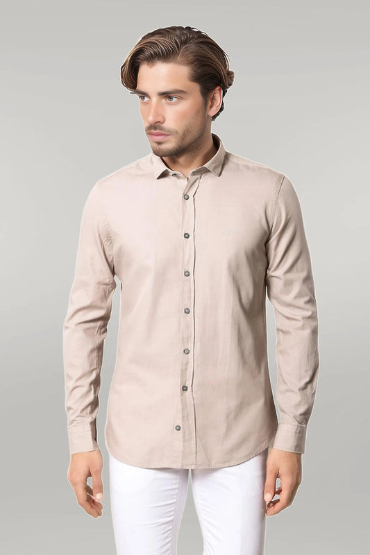 Patterned Cotton Slim Fit Beige Shirt