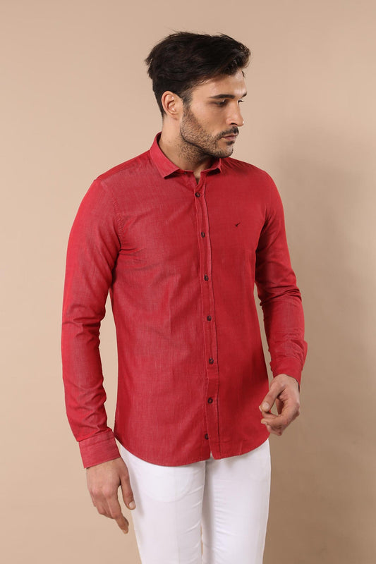 KOALA SYDNEY  Patterned Cotton Slim Fit Burgundy Shirt -
