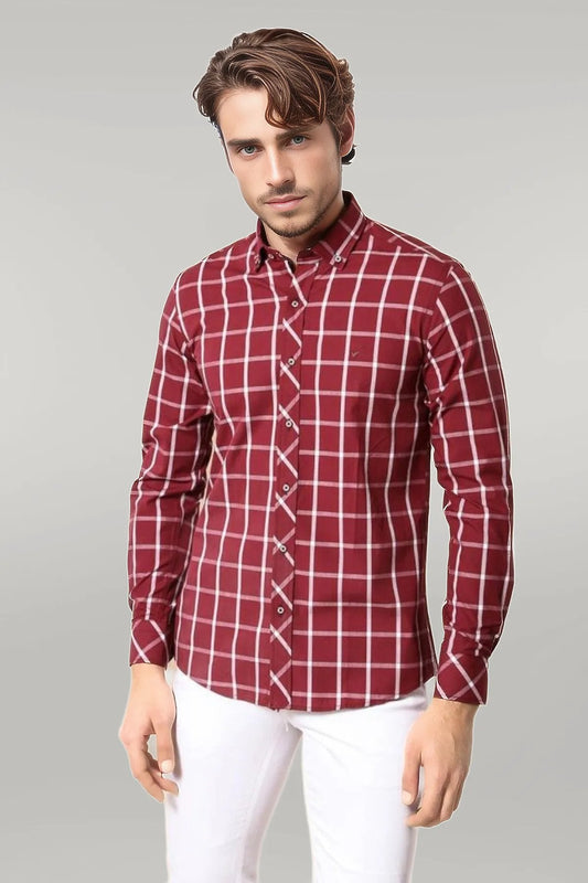 Plaid Slim Fit Burgundy Shirt