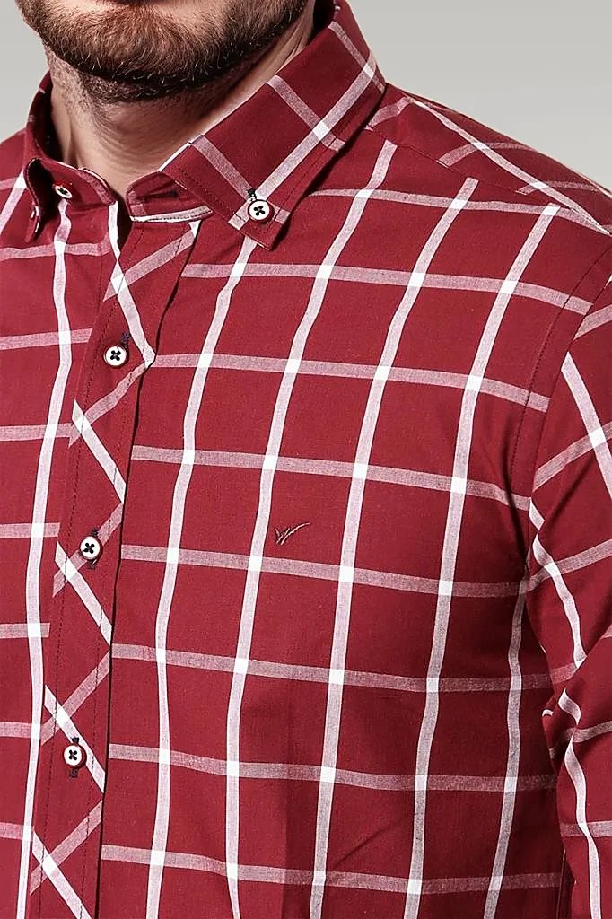 Plaid Slim Fit Burgundy Shirt