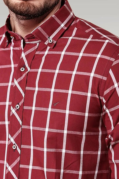Plaid Slim Fit Burgundy Shirt