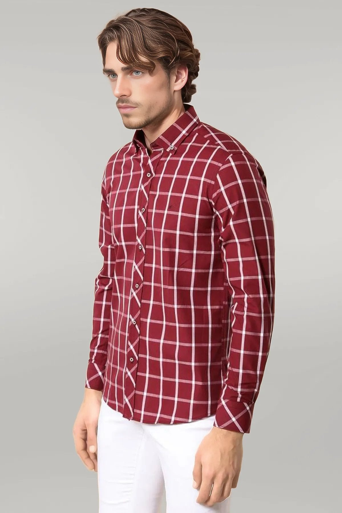 Plaid Slim Fit Burgundy Shirt