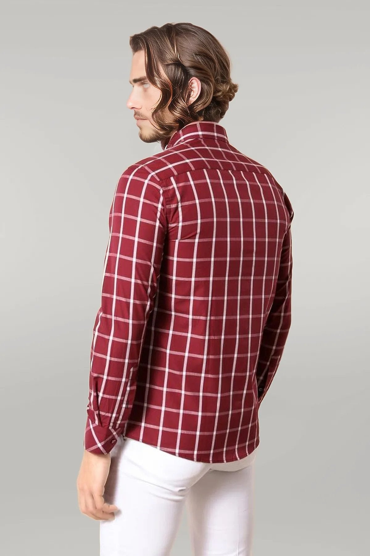 Plaid Slim Fit Burgundy Shirt