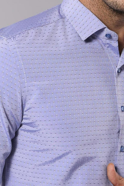 Patterned Blue Men's Long Sleeve Shirt
