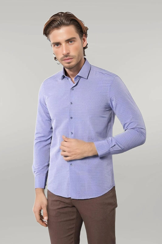 Patterned Blue Men's Long Sleeve Shirt
