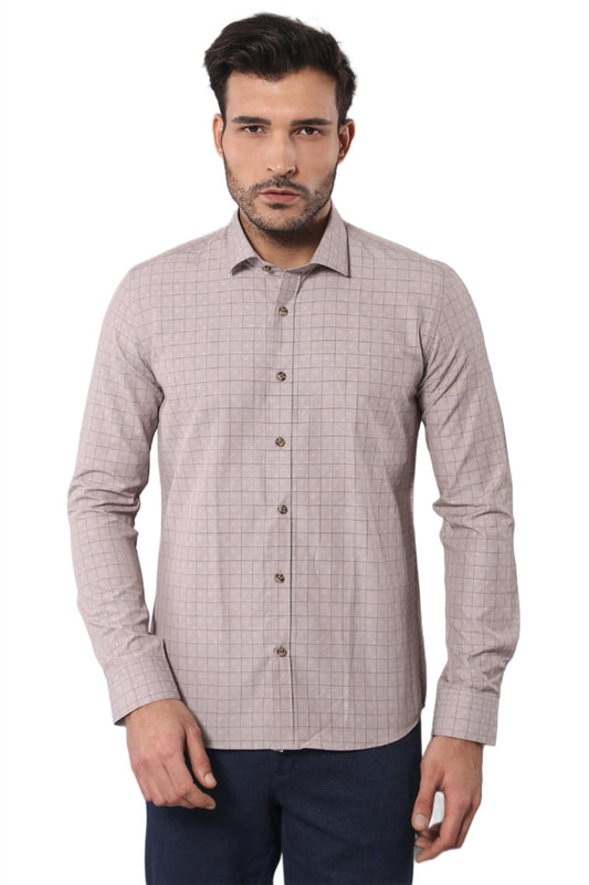 Patterned Slim Fit Beige Shirt
