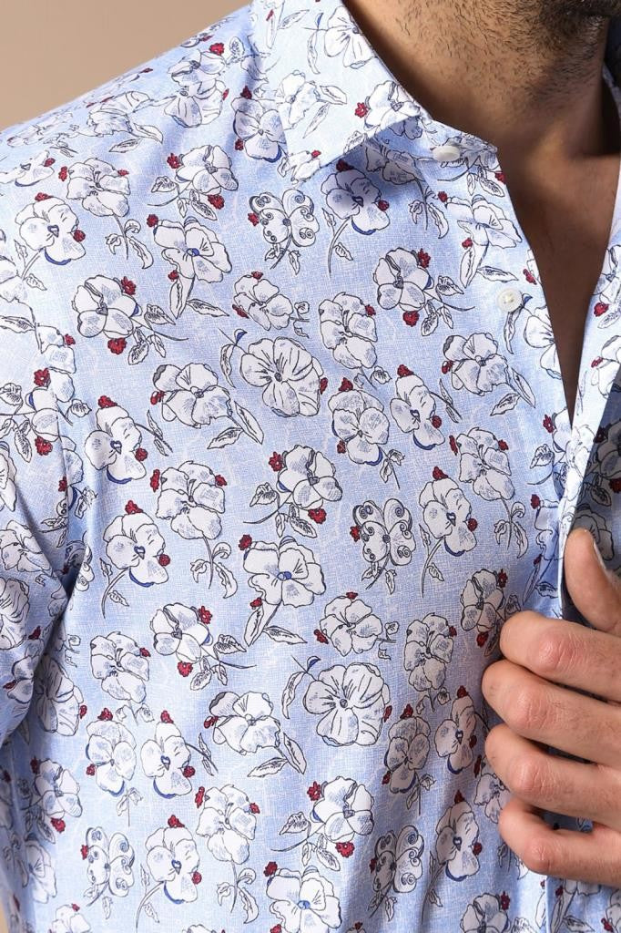 KOALA SYDNEY  Patterned Cotton Light Blue Shirt-Wessi