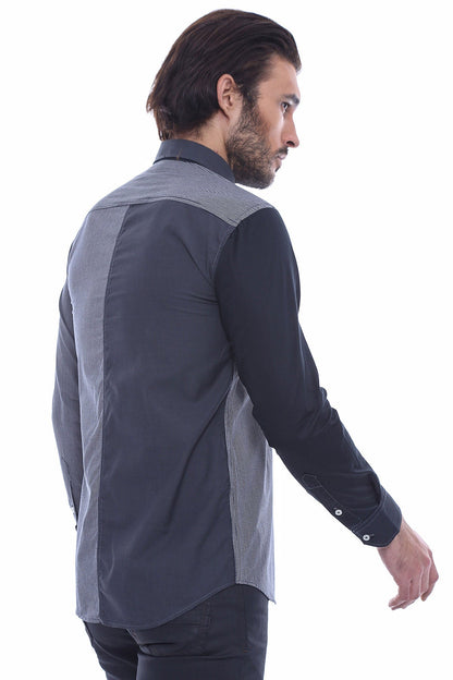 Patterned Crested Black Shirt-