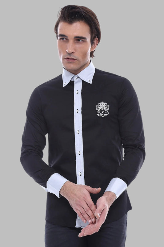 Cotton- Satin Black Men's Sport Shirt