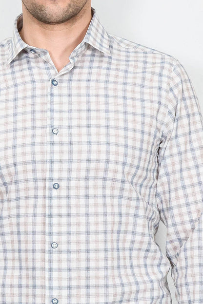 Cream Slim Fit Check Men's Shirt
