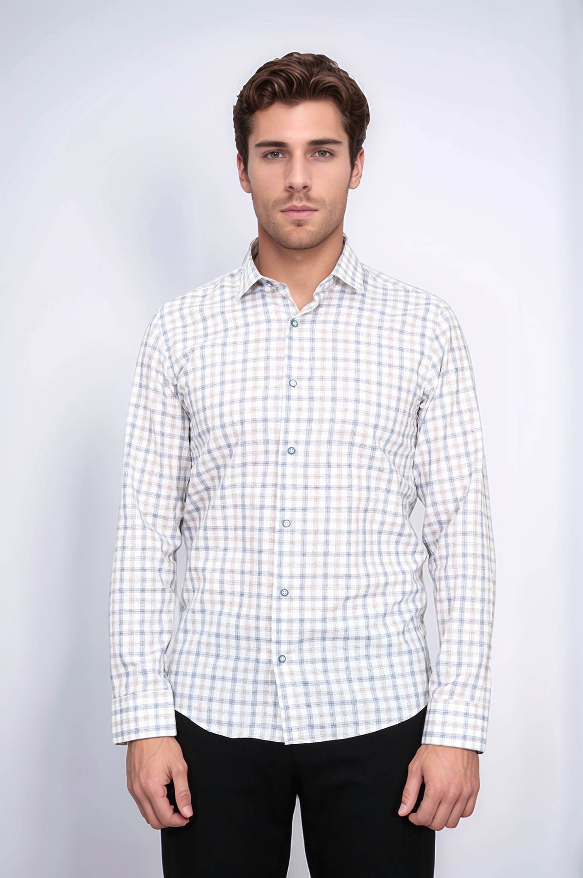 Cream Slim Fit Check Men's Shirt