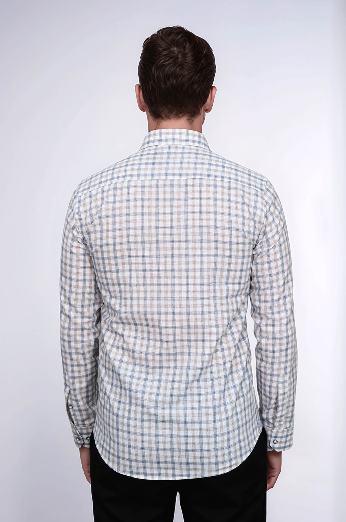 Cream Slim Fit Check Men's Shirt