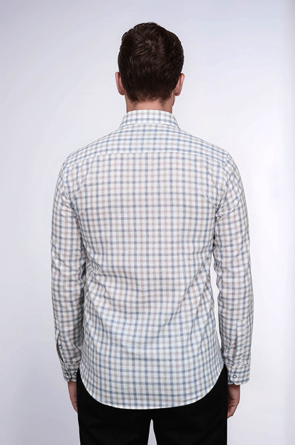 Cream Slim Fit Check Men's Shirt
