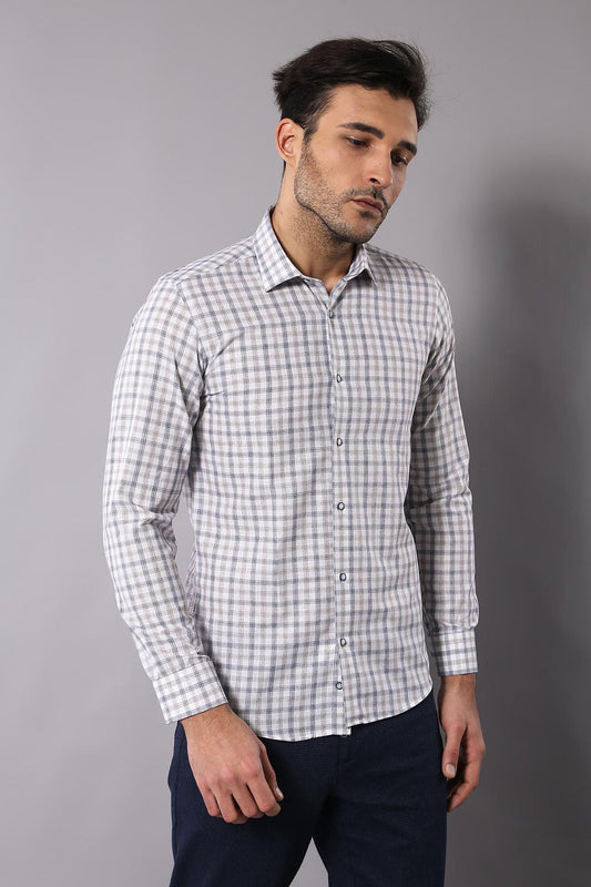 Cream Slim Fit Check Men's Shirt