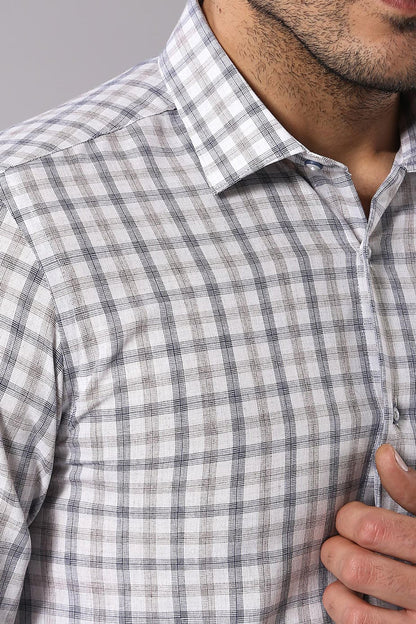 Cream Slim Fit Check Men's Shirt