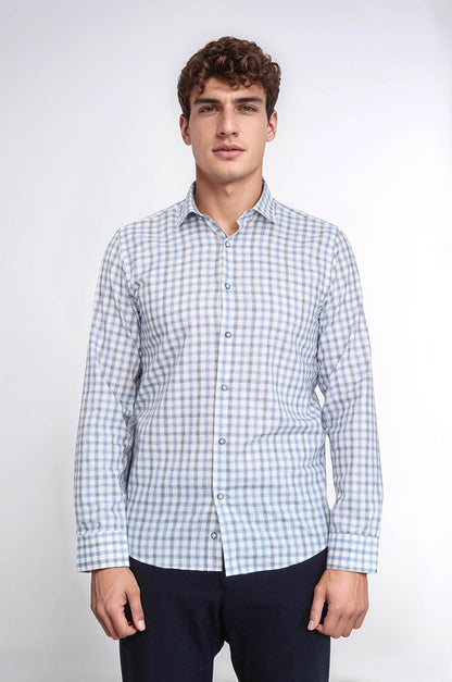 Blue Slim Fit Check Shirt