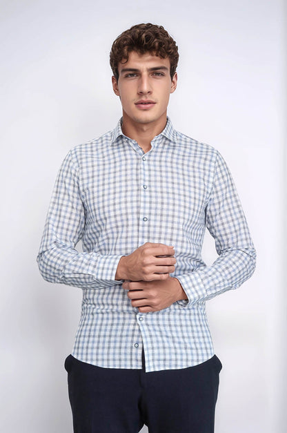 Blue Slim Fit Check Shirt