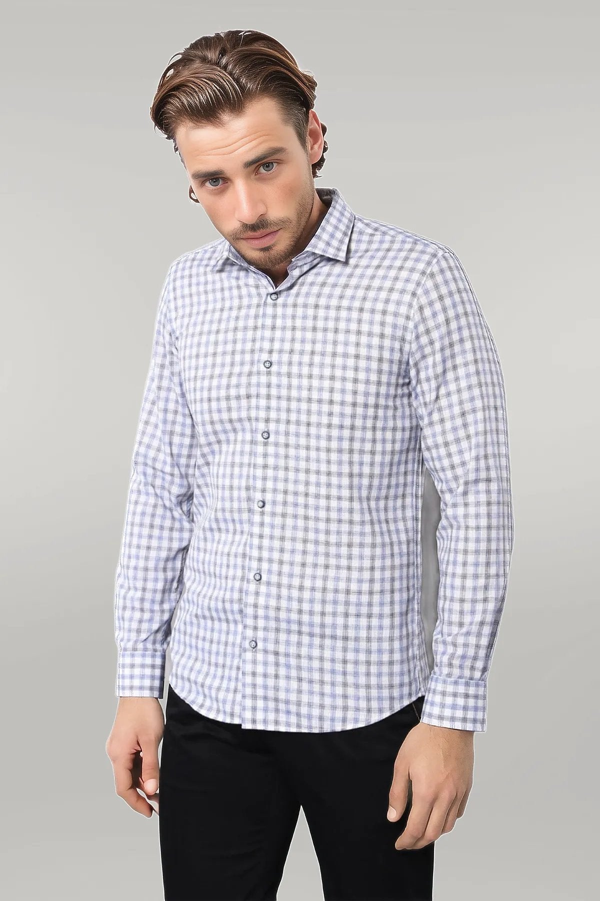 Blue Slim Fit Check Shirt