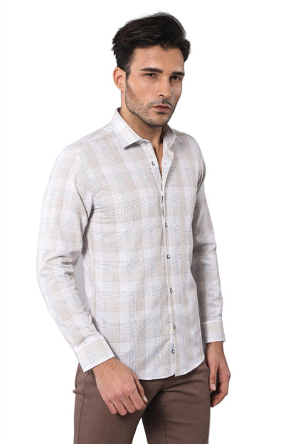 Slim Fit Checked Beige Shirt -