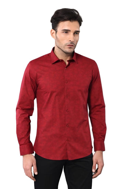 KOALA SYDNEY  Burgundy Slimfit Shirt with Self Flower Pattern -
