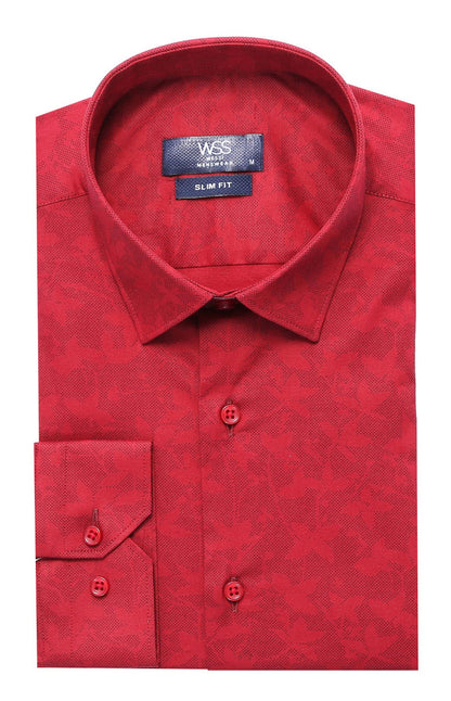 KOALA SYDNEY  Burgundy Slimfit Shirt with Self Flower Pattern -