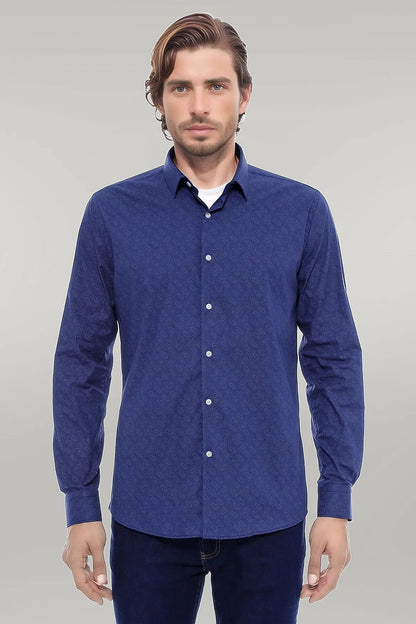KOALA SYDNEY  Navy Blue Floral Patterned Slim Fit Shirt -