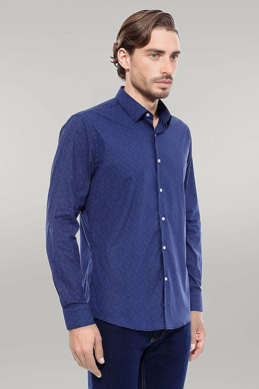 KOALA SYDNEY  Navy Blue Floral Patterned Slim Fit Shirt -