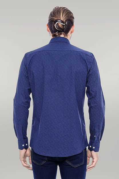 KOALA SYDNEY  Navy Blue Floral Patterned Slim Fit Shirt -