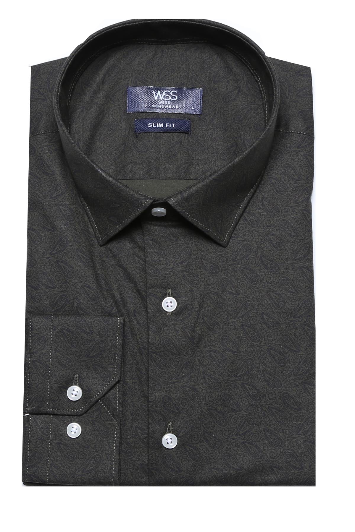 Green Self Patterned Slimfit Shirt -