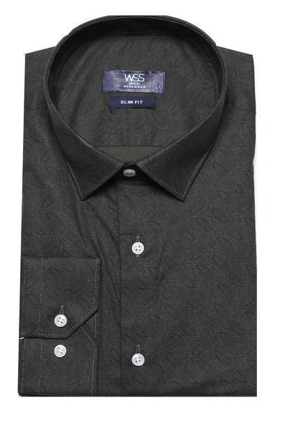 Green Self Patterned Slimfit Shirt -